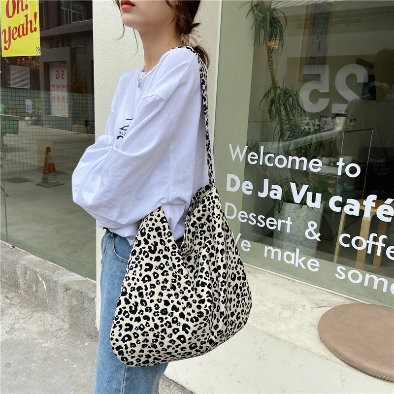 Fashionable Leopard Print Crossbody Bag Large Capacity Single Shoulder Shopping Bag Fashion Canvas Bag For Women Fashion