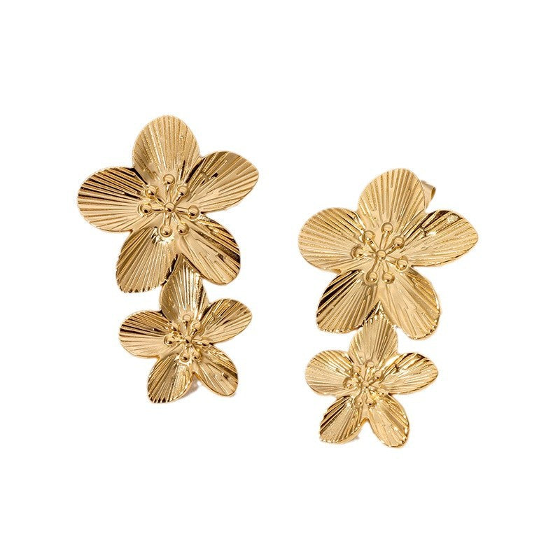 Retro Flower Earrings Niche Simple French Gold-Plated Stainless Steel Earrings