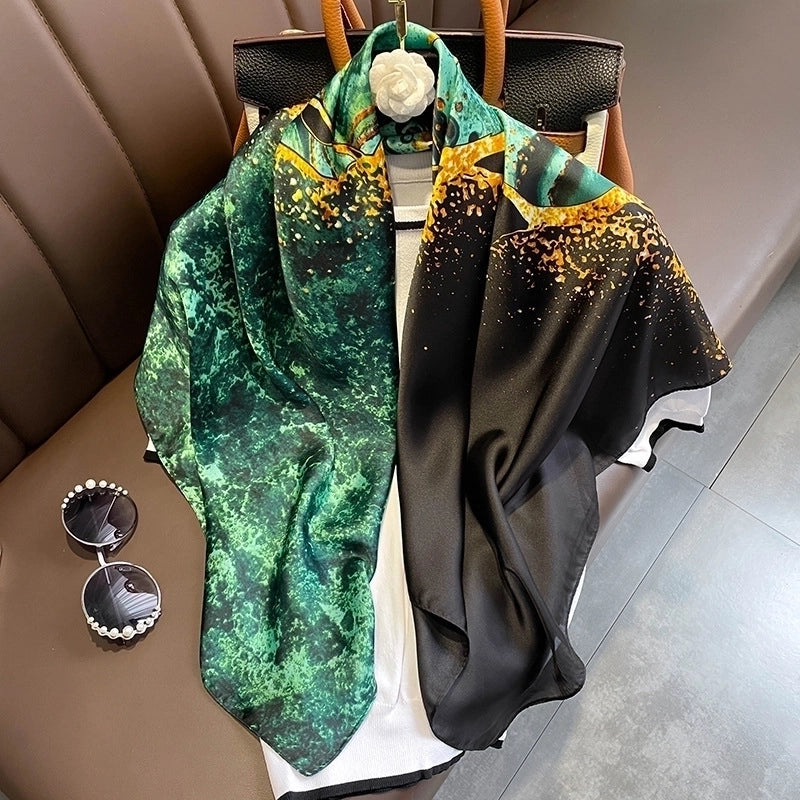 Fashion Light Luxury 90cm Simulation Silk Scarf Simple Striped Large Square Scarf