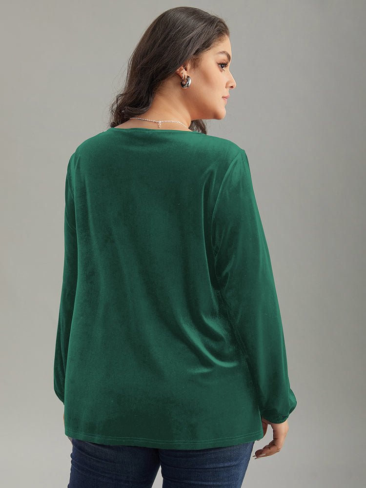 Velvet Metal Button Detail Blouse