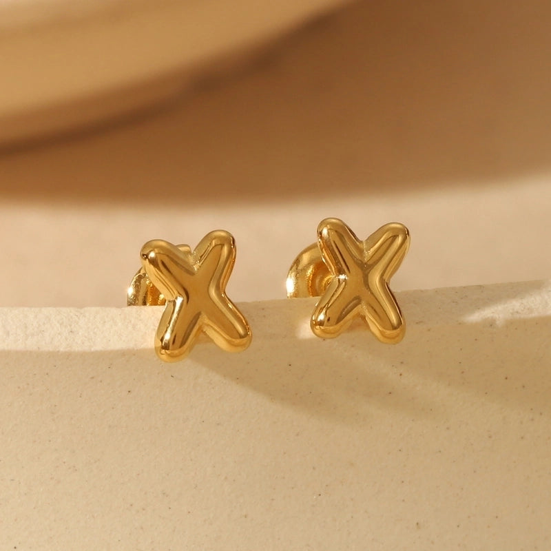 1 Pair Basic Minimalist Letter Solid Color 304 Stainless Steel 14K Gold Plated Ear Studs