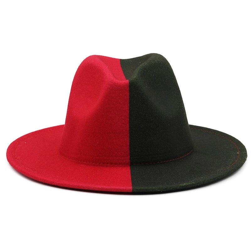 Yin And Yang Color Matching Woolen Felt Hat Autumn And Winter Party Fashion Flat-brimmed Jazz Hat