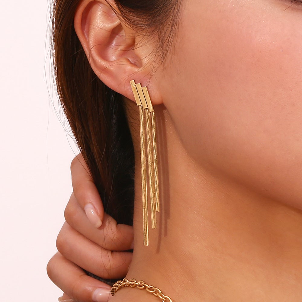 Minimalist Stripe Geometric Stainless Steel 18K Gold Plated Drop Earrings