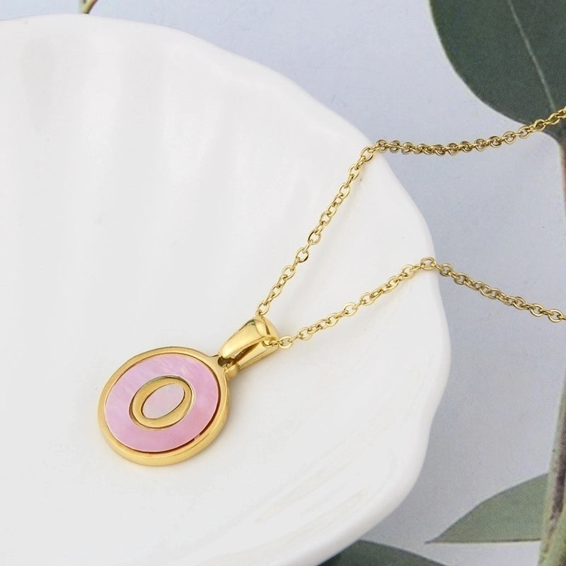 Minimalist Letter Titanium Steel Plating Inlay Shell Pendant Necklace