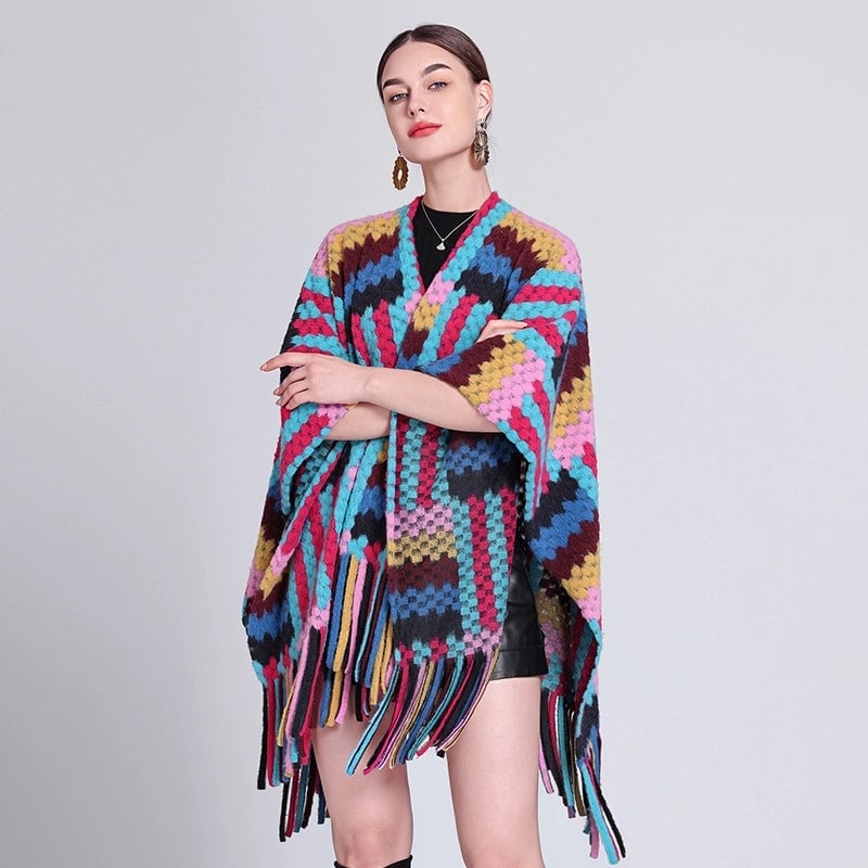 Women's Retro Ethnic Style Plaid Polyester Tassel Shawl