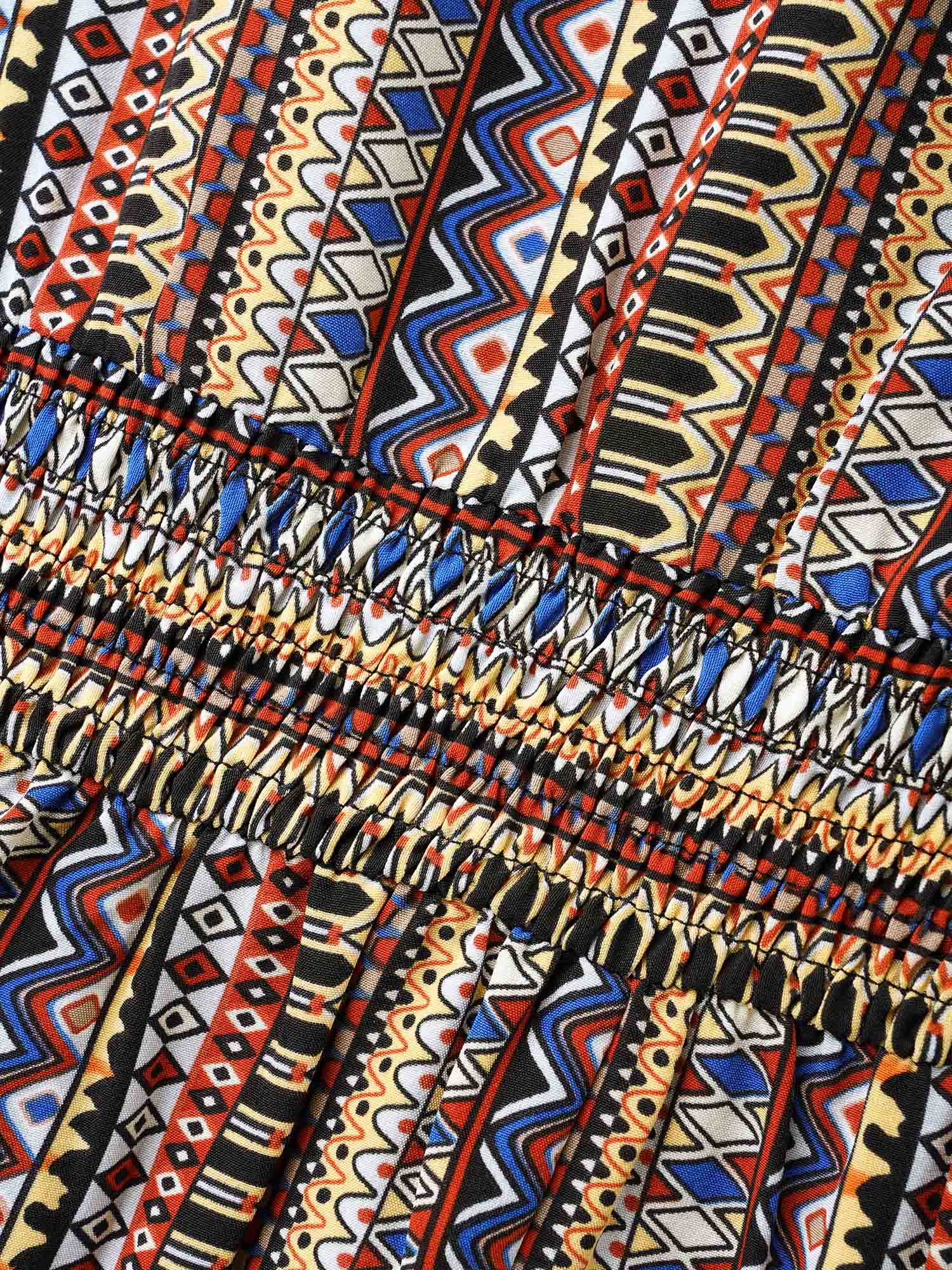 Bandana Striped Shirred Split Hem Dress