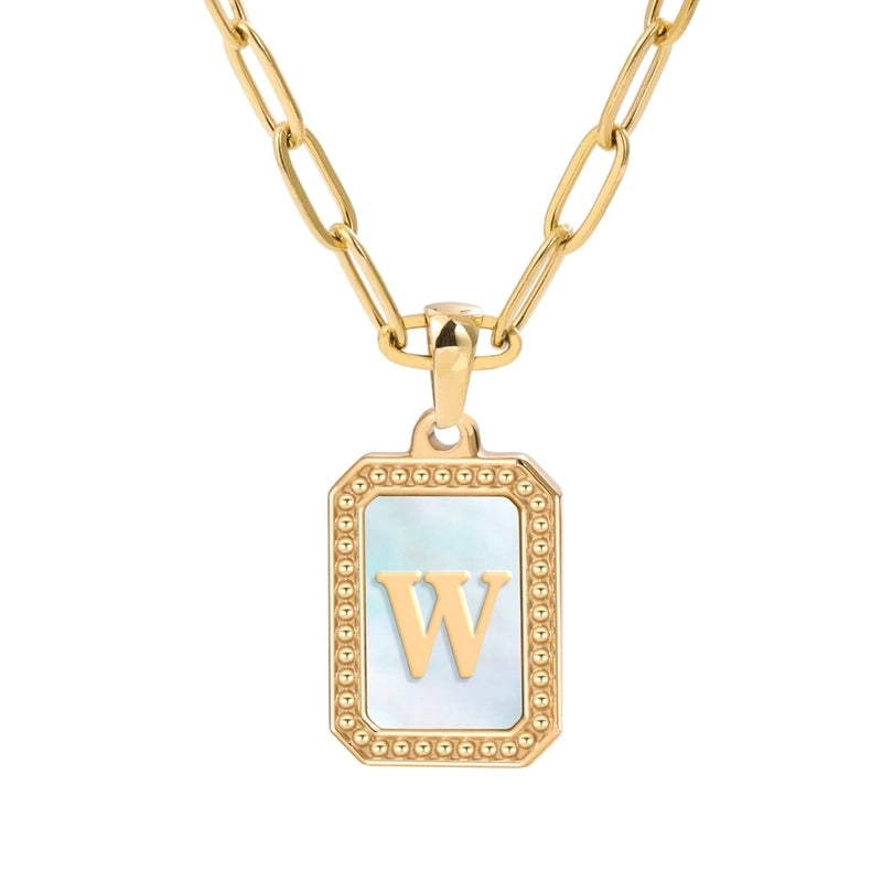 Minimalist Letter Square Titanium Steel Plating Inlay Shell Pendant Necklace 1 Piece