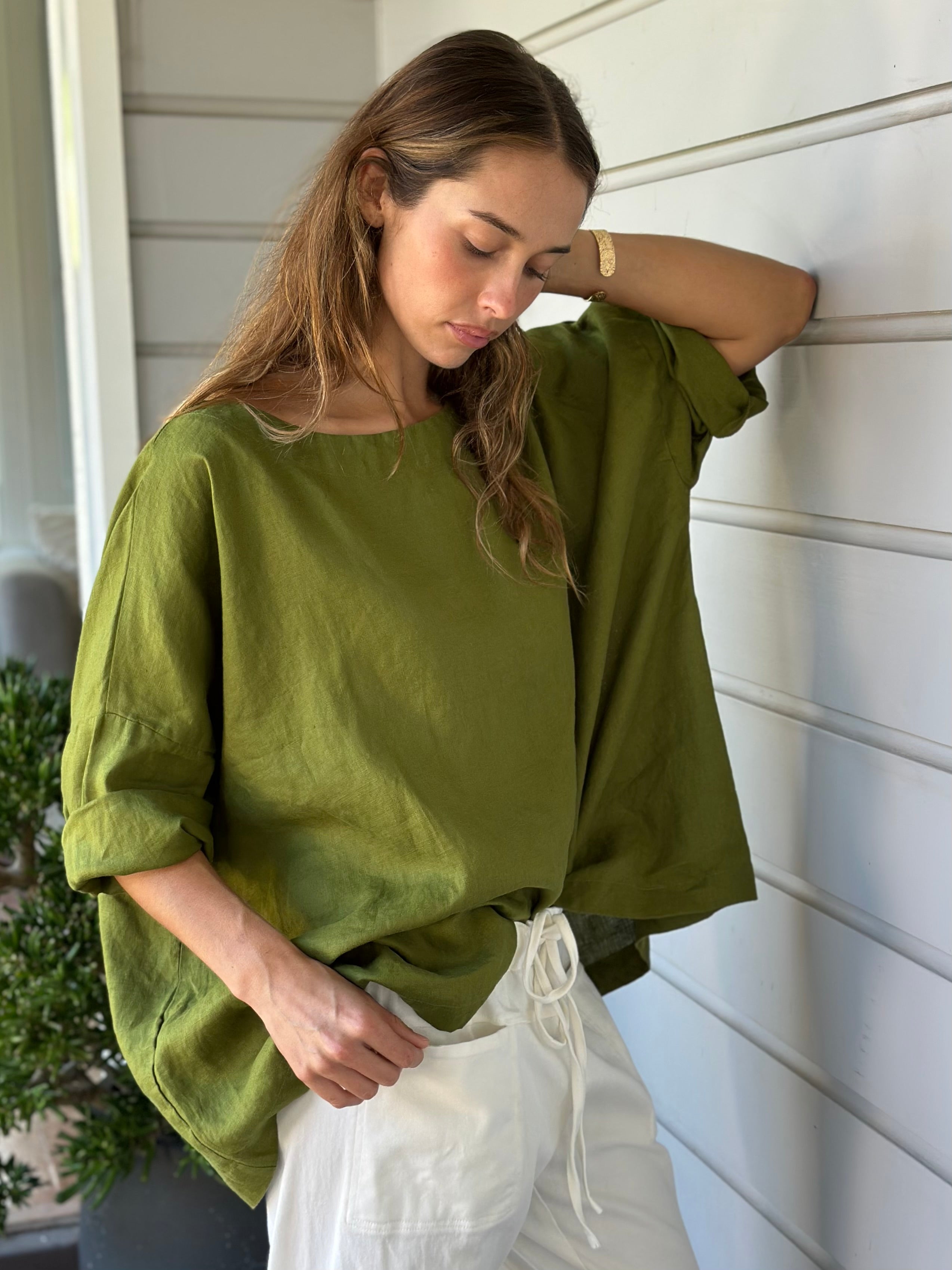 marita top - olive linen