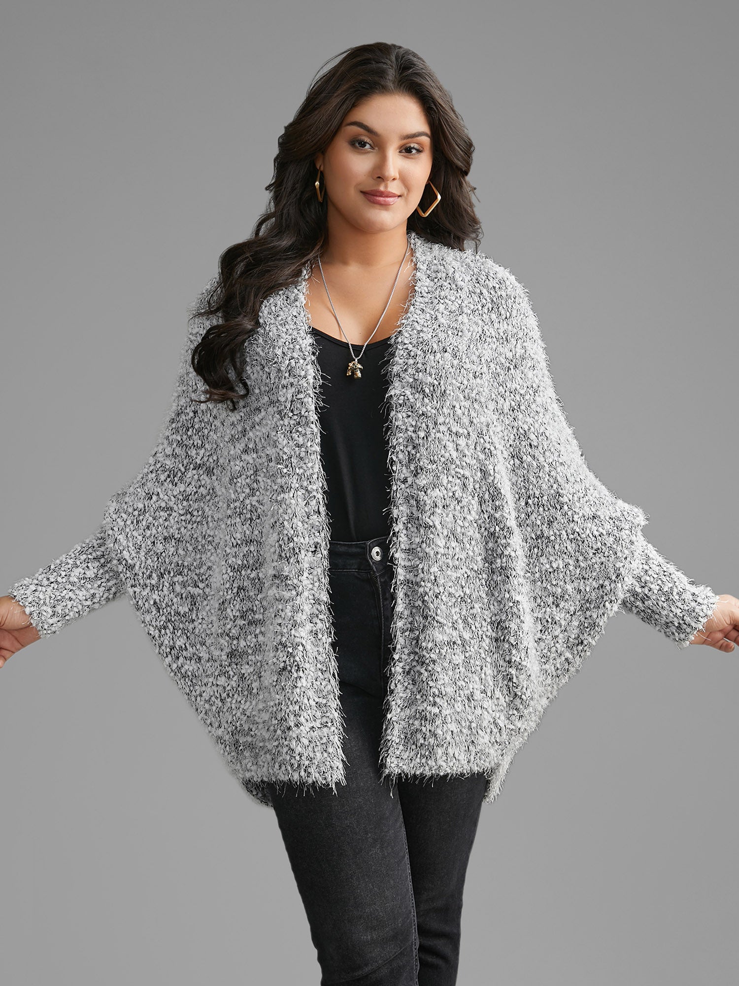 Heather Arc Hem Dolman Sleeve Cardigan