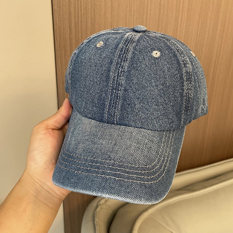 Korean-style Spring And Summer Denim Baseball Cap Women's Washable Old Letter Hat Men's Trendy Sunscreen Cap