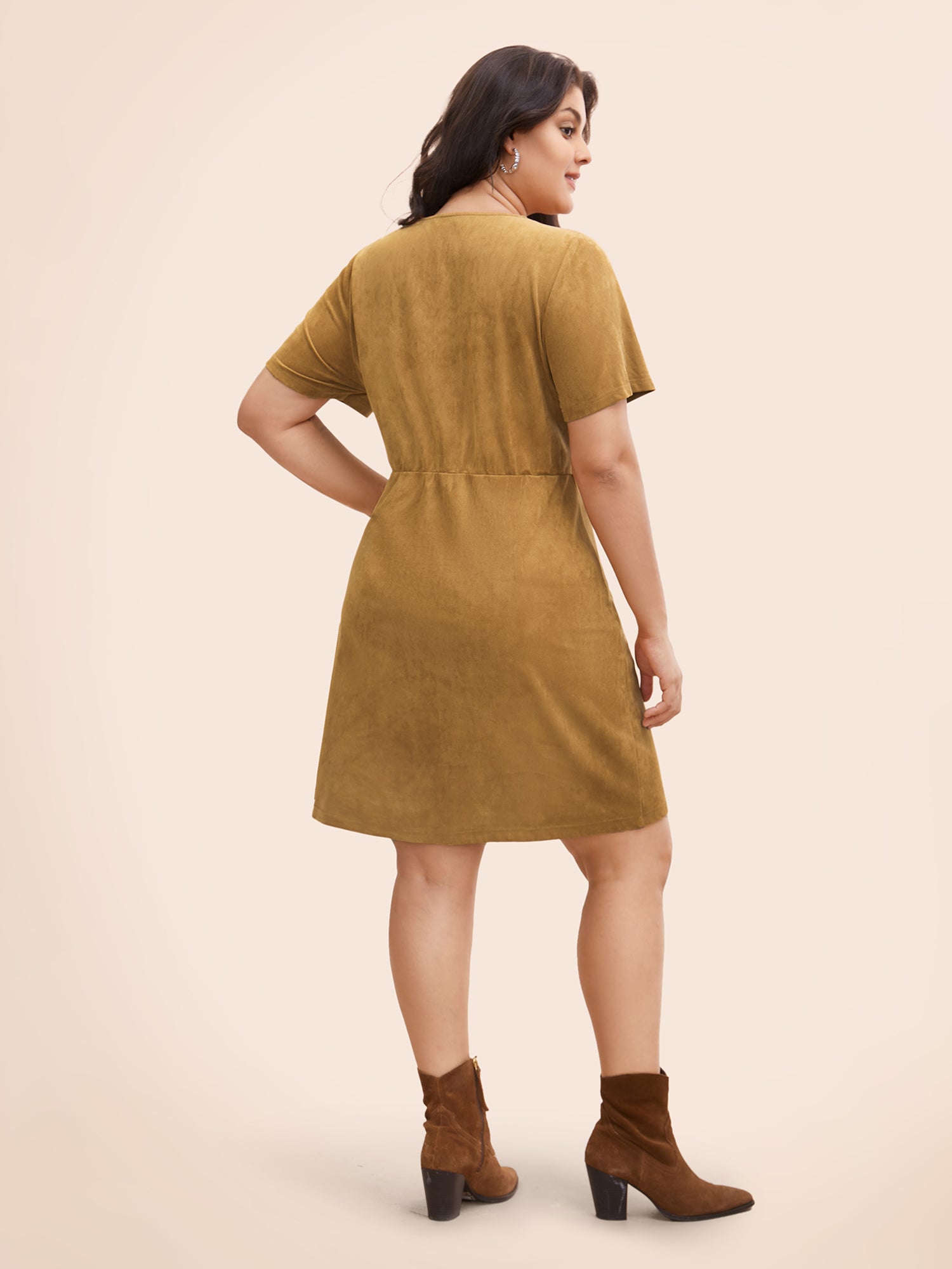 Suede Stretchy Back-Waist Midi Dress