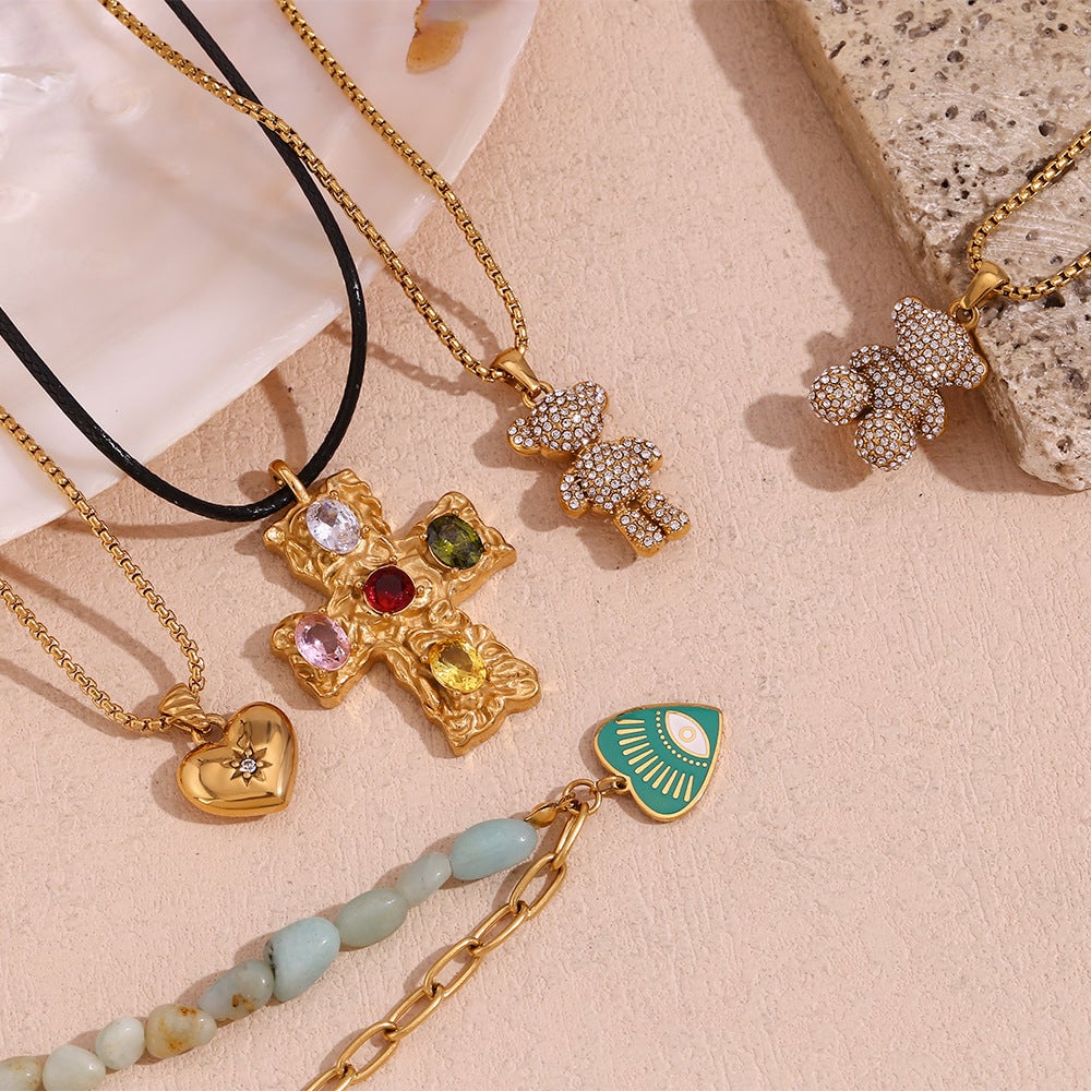 Fashion Heart Geometric Stainless Steel 18K Gold Plated Necklaces