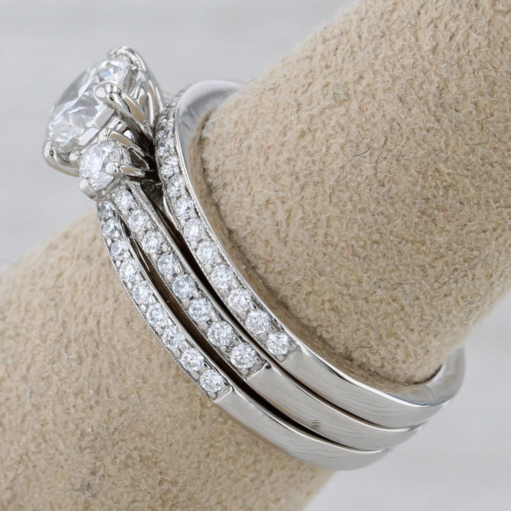 1.36ctw Lab Grown Round Diamond Engagement Ring Wedding Bands Set Platinum IGI