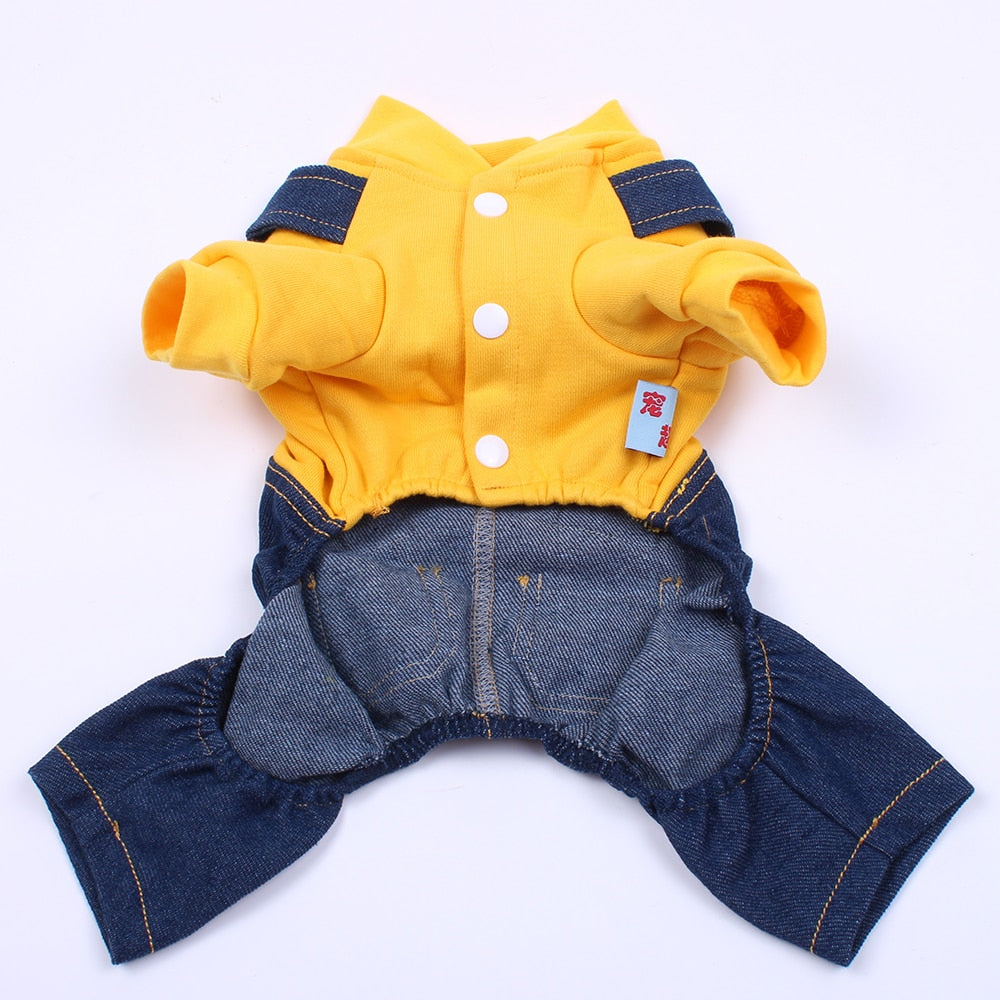 Bear Pattern Dog Cat Denim Jumpsuit