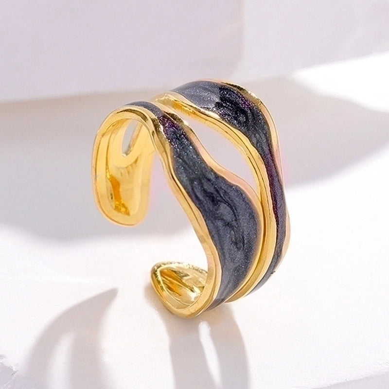 304 Stainless Steel 18K Gold Plated Elegant Retro Plating Geometric Leaf Heart Shape Open Rings
