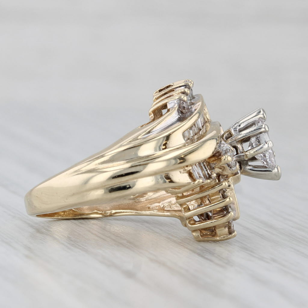 0.94ctw Marquise Diamond Bypass Engagement Ring 14k Yellow Gold Bridal Size 4.75
