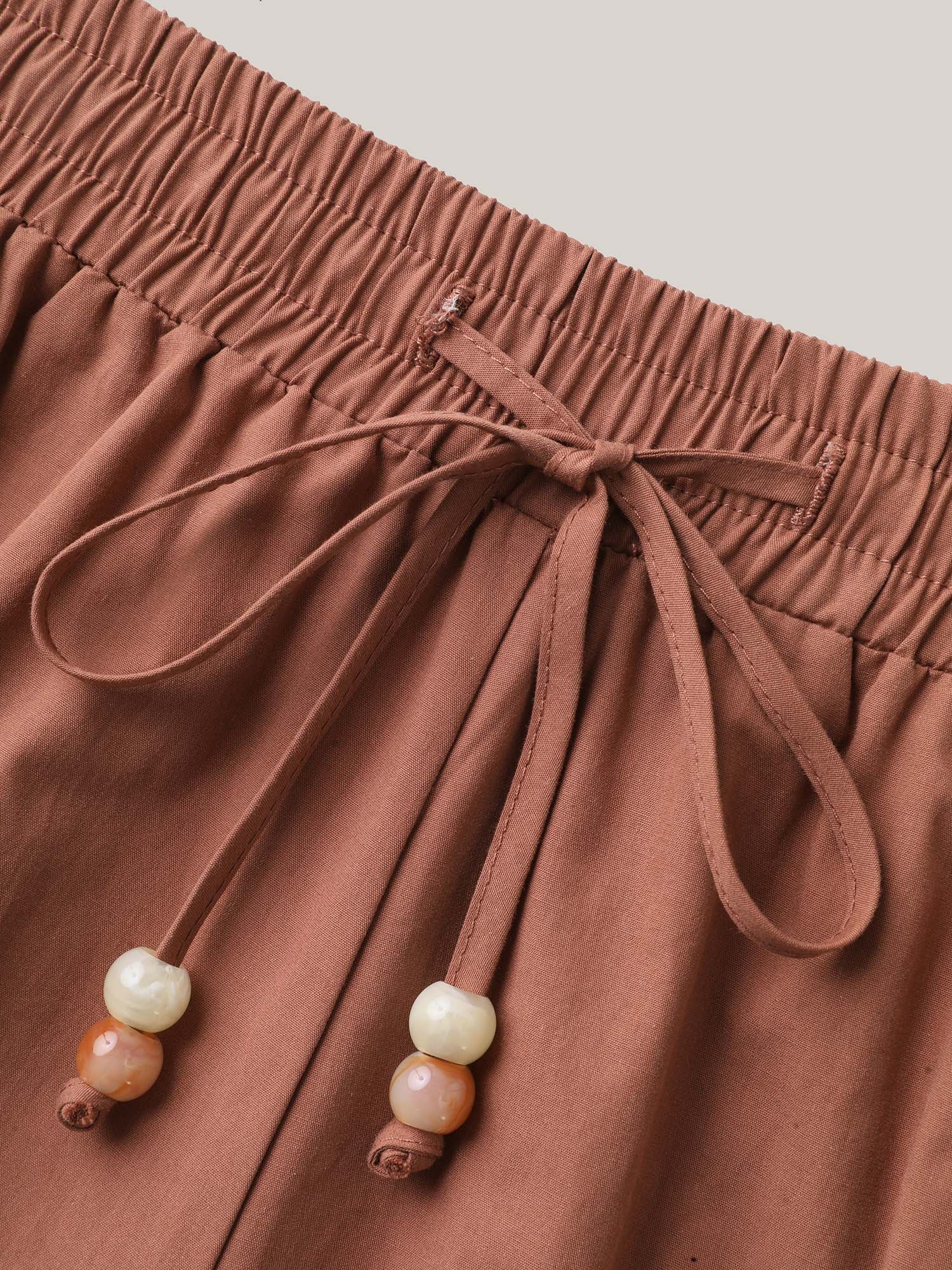 Cotton Drawstring Straight-Leg Pants