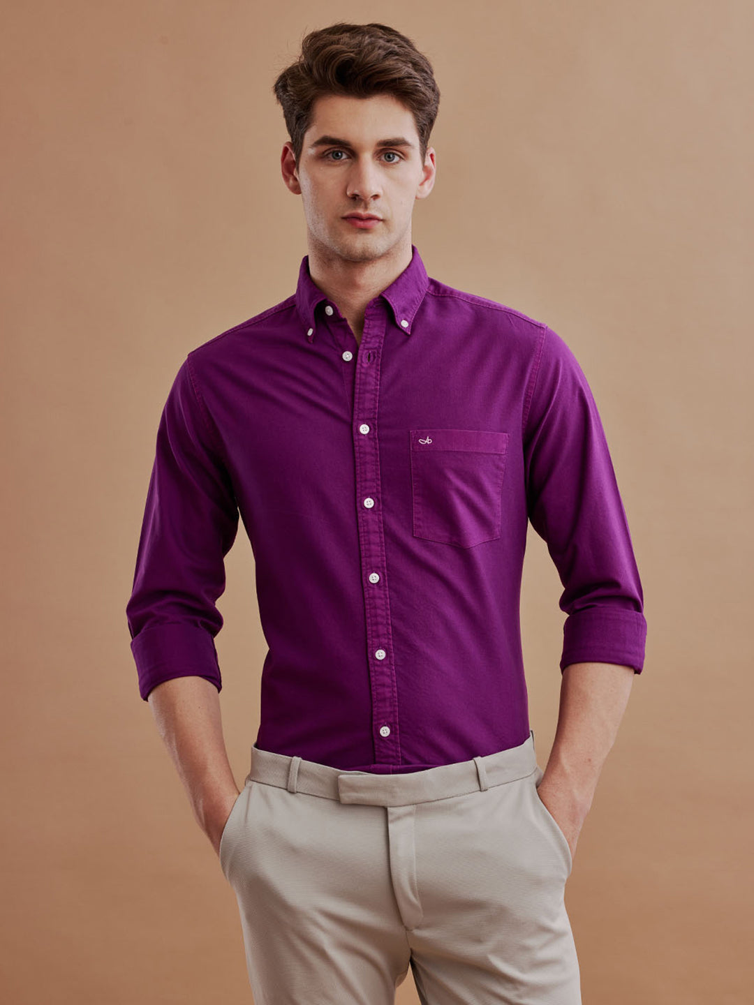 Men Oxford Magenta Casual Shirt (GIPAL)