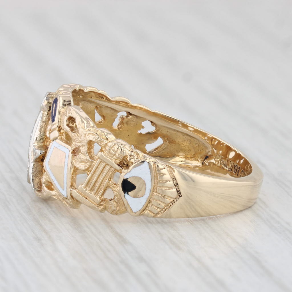 Masonic Signet Ring 10k Yellow Gold Enamel Blue Lodge Square Compass Size 11