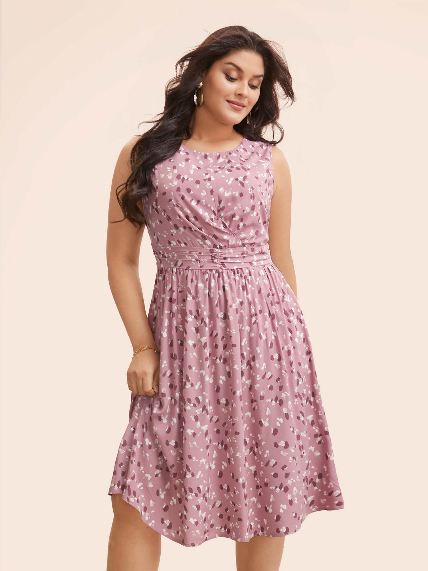 Allover Print Pocket Flutter Crossover Ruched Tank Dress