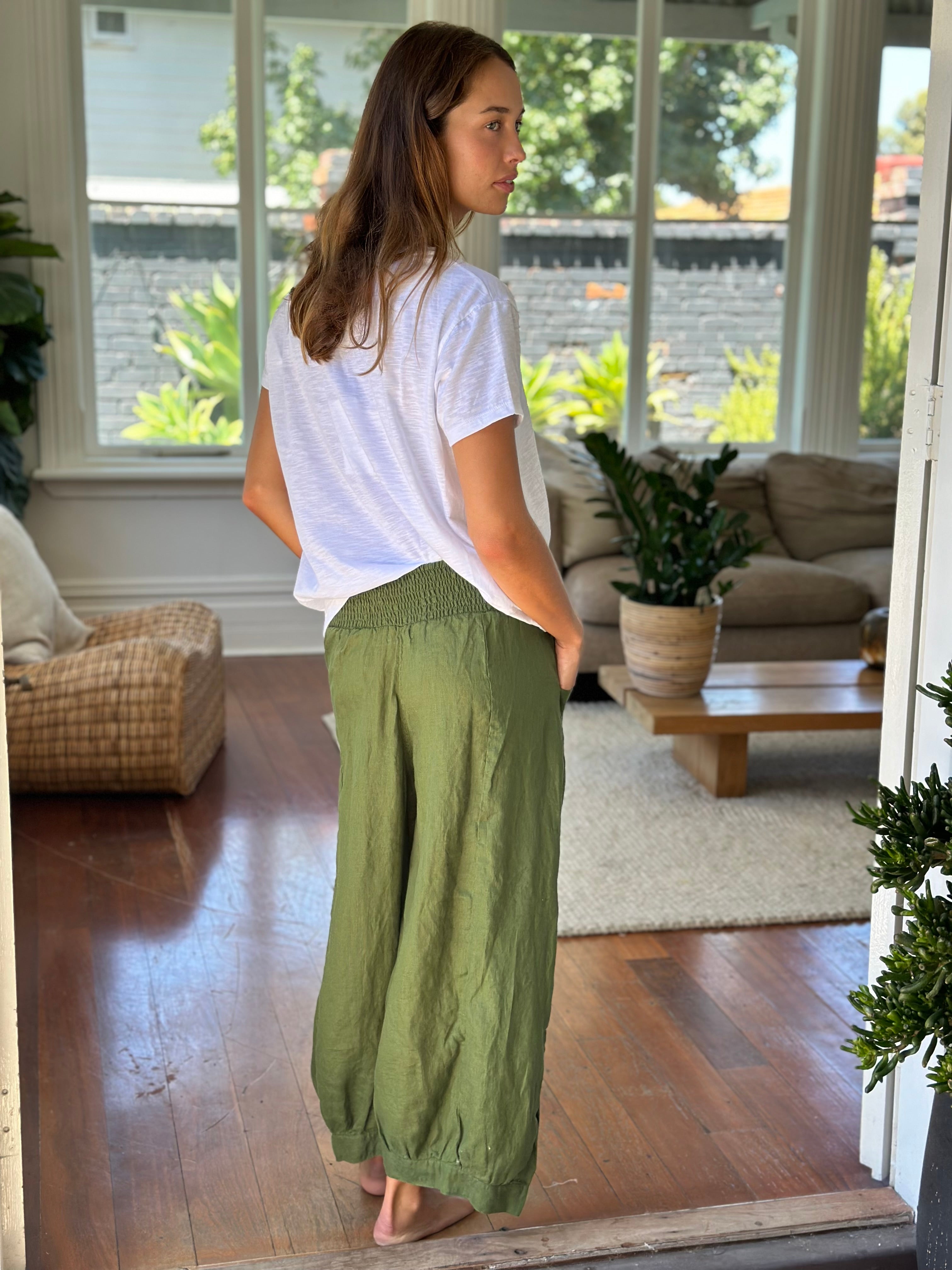 jackie pant - moss linen