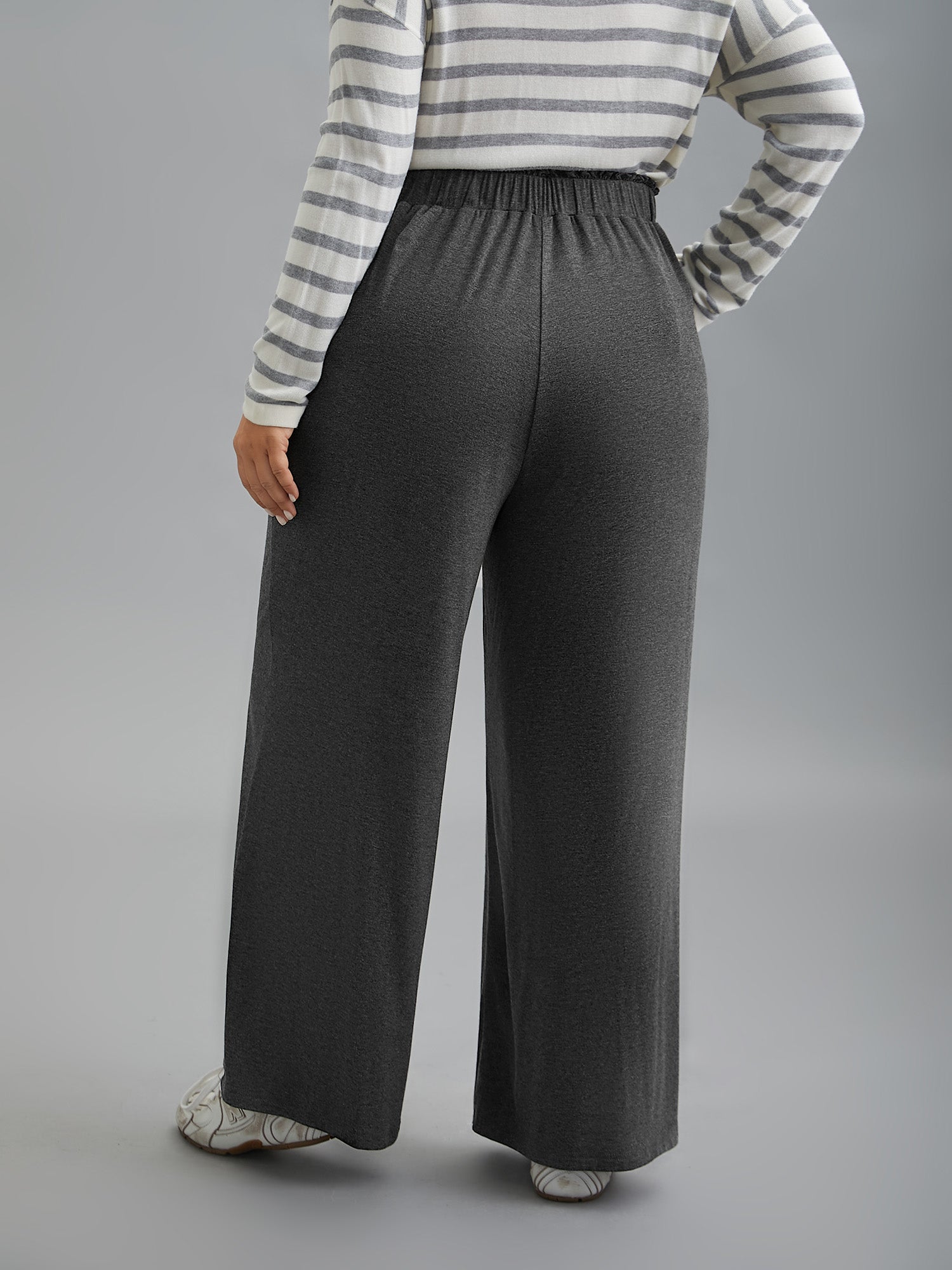 Button-Front Ruffled Waist Stretchy Pants