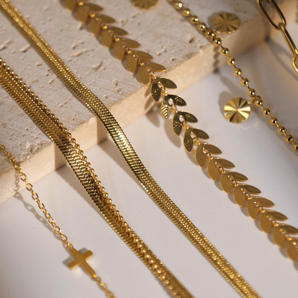 Women Minimalist Geometric Titanium Steel 18K Gold Plated Anklets