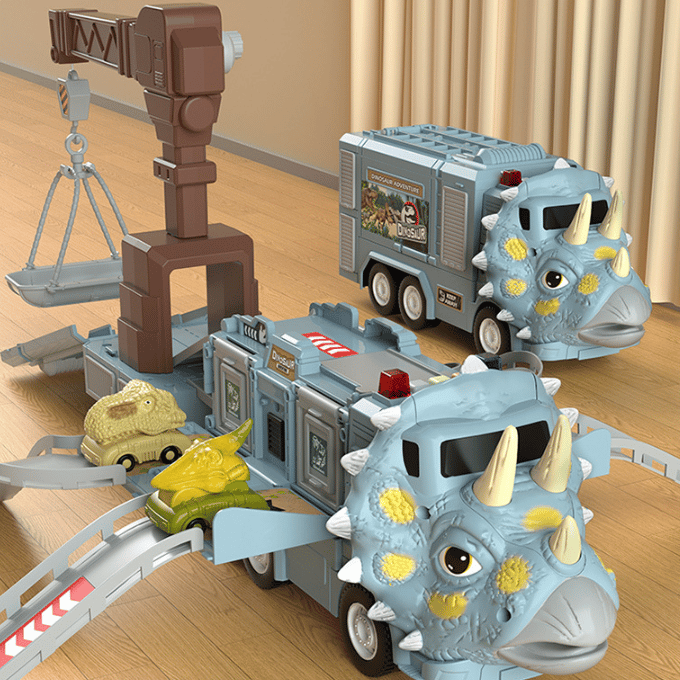 🦖New Dinosaur Transforming Engineering Truck Track Toy Set With Lights and Music