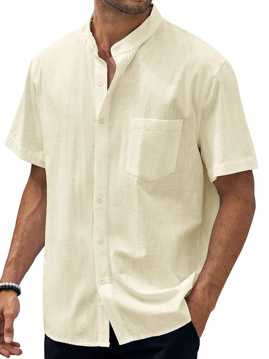 9-pack  Men's Hawaiian Casual Beach Stand Collar Pocket Short Sleeves