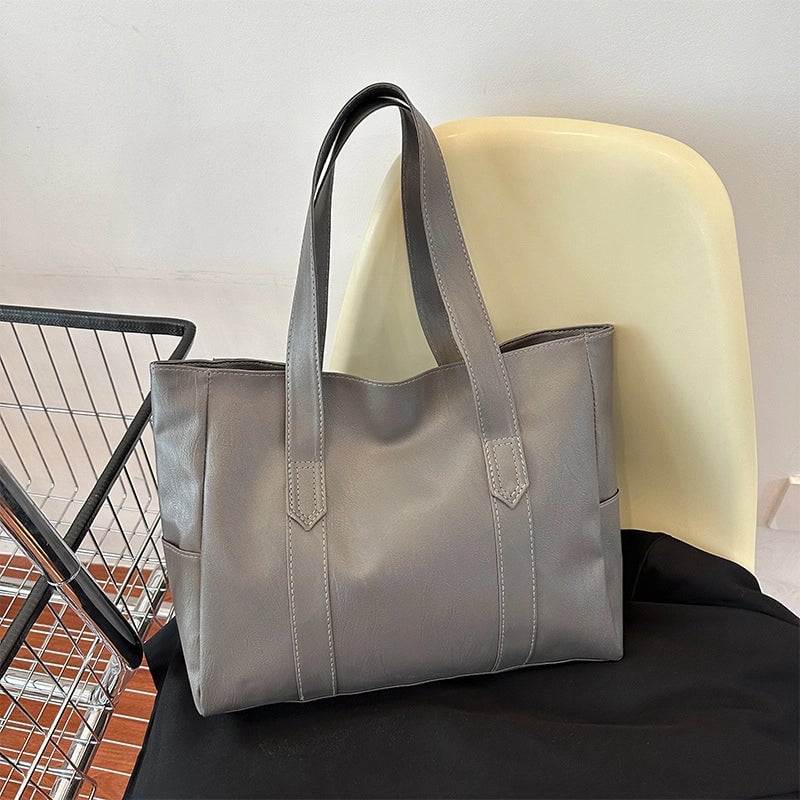 Women's Large Pu Leather Solid Color Classic Style Square Zipper Tote Bag