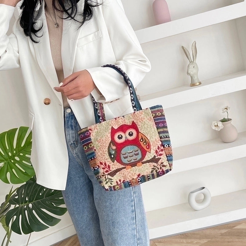 Women's Large Canvas Animal Cartoon Streetwear Square Zipper Handbag