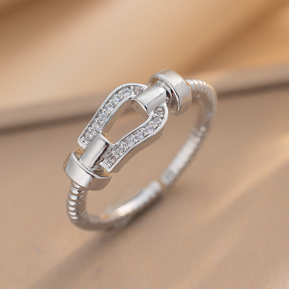 Seiko High Version Classic Horseshoe Buckle Ring Fashion Ins Brushed Ring Adjustable Female