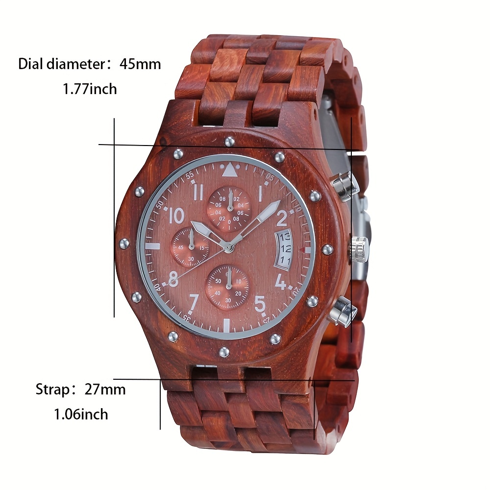Natural Red Sandalwood Multifunctional Men's Quartz Wooden Watch