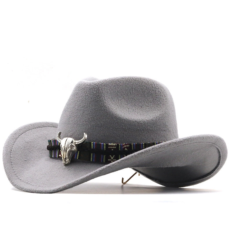 Cowboy Hat Horn Woolen Jazz Hat Men And Women Ethnic Style Felt Hat Large Brim Hat