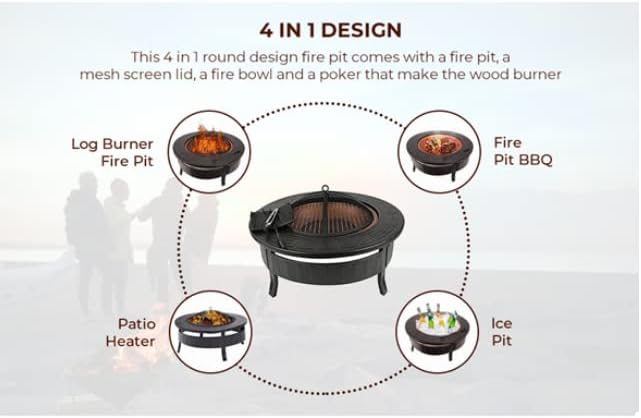 Fire Pits For Garden Wood Burning Cast Iron Firepit Round Fire Bowl Grill. Outdoor Garden Terrace Barbecue