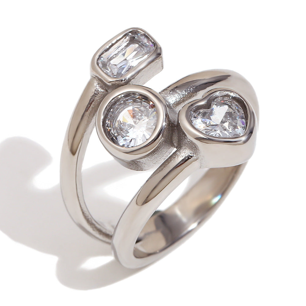 Fashion Personality Niche Design Hand Jewelry Stainless Steel Plated 18K Gold Multi-Layer Geometric Zircon Ring Female