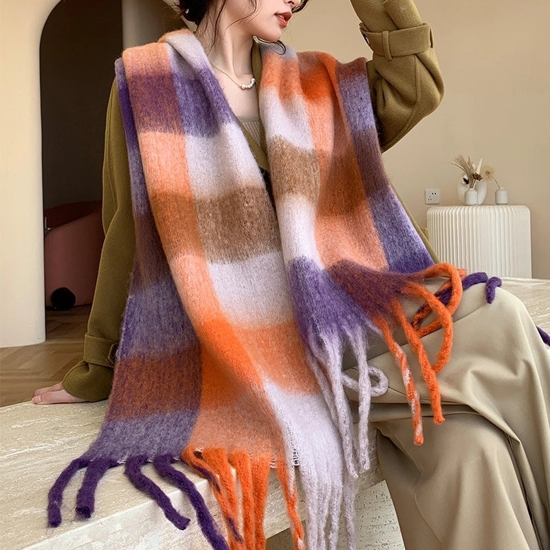 Popular Spring And Winter AC Scarf Warm Thickened Color Plaid Scarf Scarf Shawl Fashionable Western Style Outer Wear
