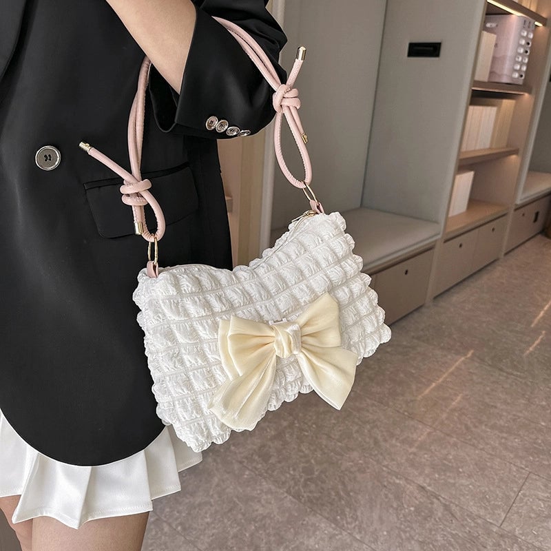 Women's Nylon Bow Knot Cute Dumpling Shape Zipper Shoulder Bag