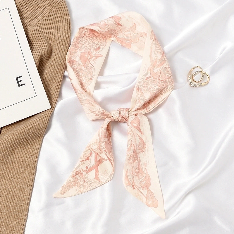 Women's Sweet Color Block Satin Printing Silk Scarf