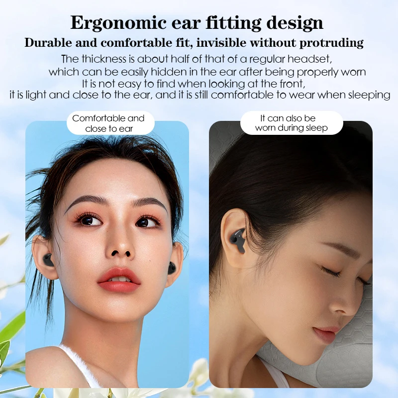 New Ultra-Thin Sleeping Headphones Wireless Bluetooth Headset Invisible Sports Earbuds Noise Reduction Earphones IPX7 Waterproof