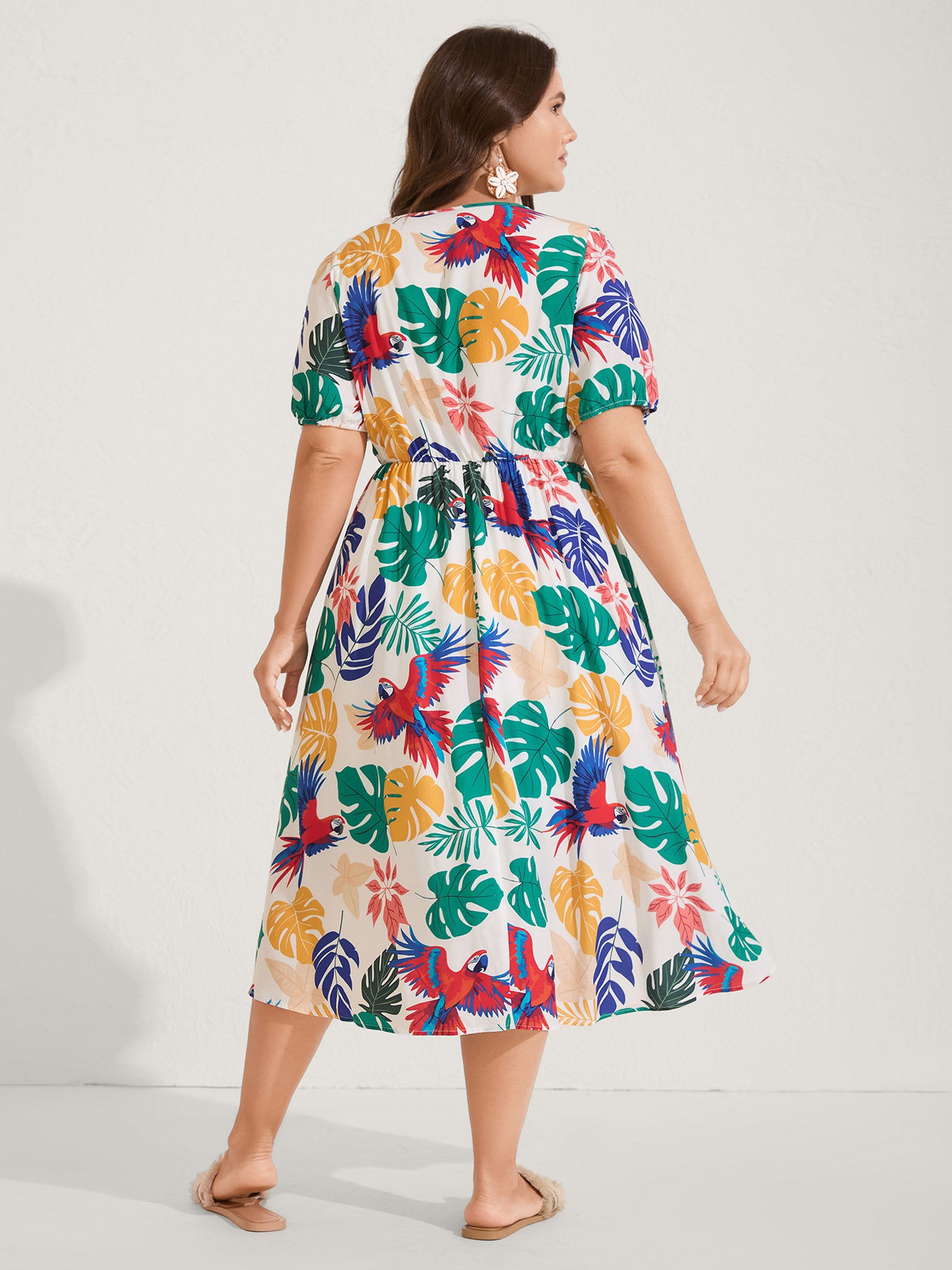 Rayon Groovy Tropical Print Midi Dress