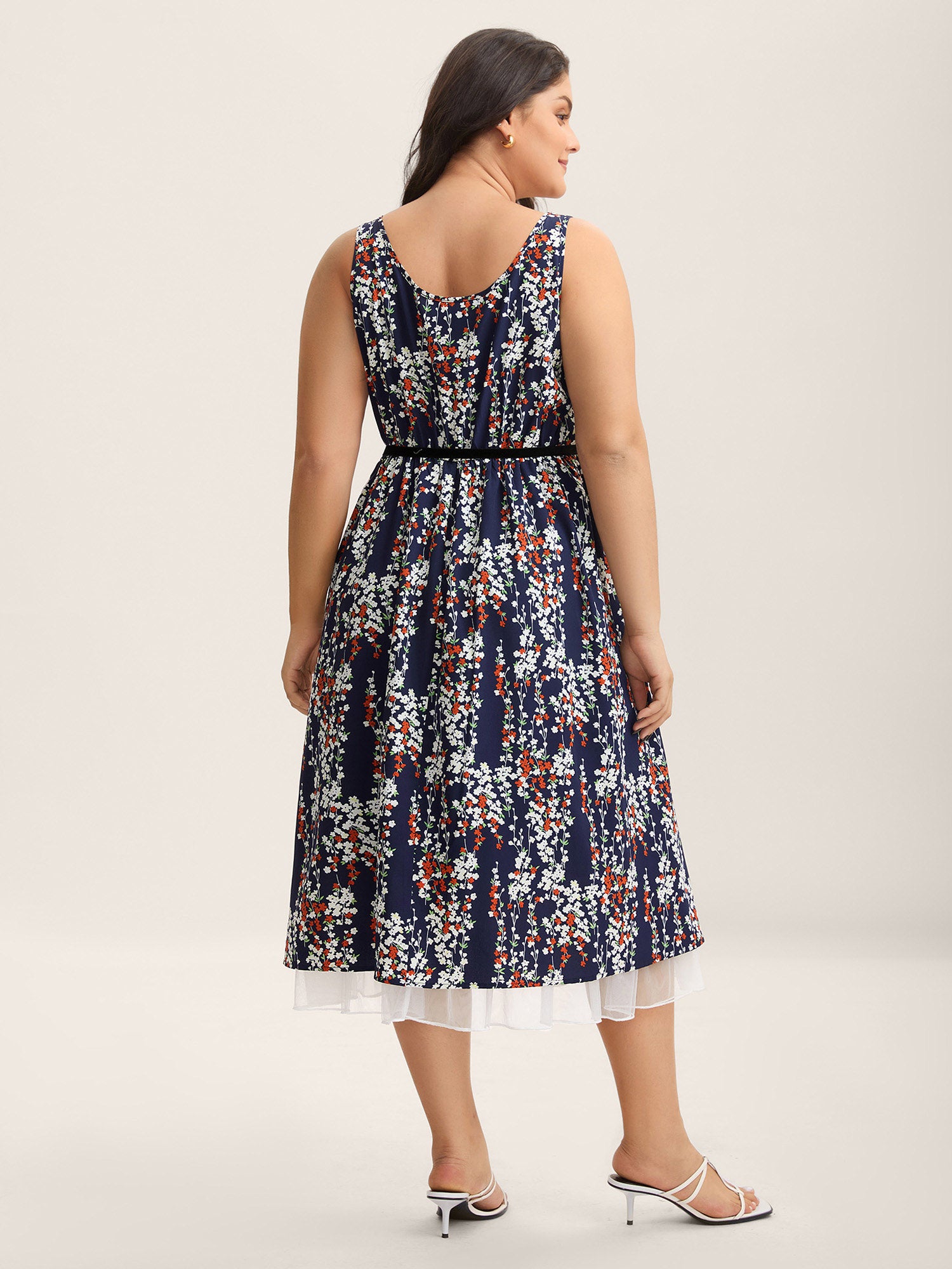 Ditsy Floral Print Lace Hem Midi Dress