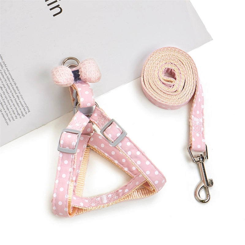 New Cloth Cat Rope Pet Traction Rope Bow Cat Traction Rope Chest Back Wave Point Dog Walking Rope Pet Supplies