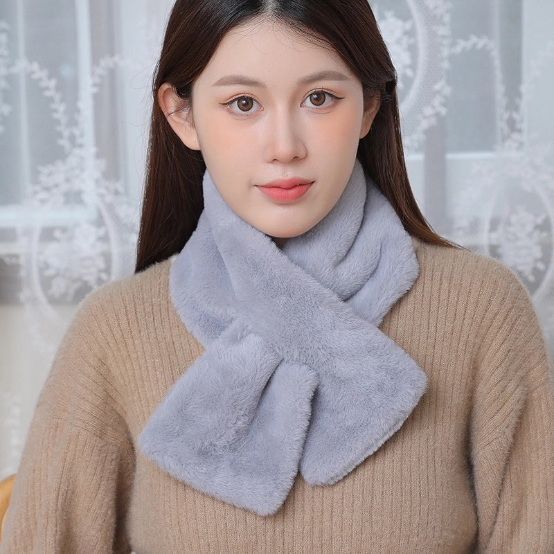 Women's Scarf Winter Versatile Plush Thickened Scarf  Solid Color Fur Collar Girl Cute Rex Rabbit Fur Scarf