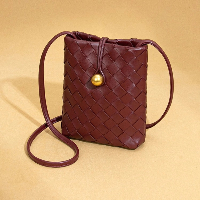Women's Mini Pu Leather Solid Color Classic Style Weave Square Lock Clasp Shoulder Bag Crossbody Bag