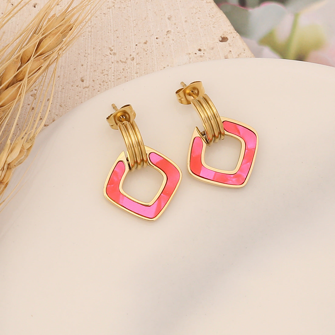 Cute Geometric Stainless Steel Electroplating Stud Earrings