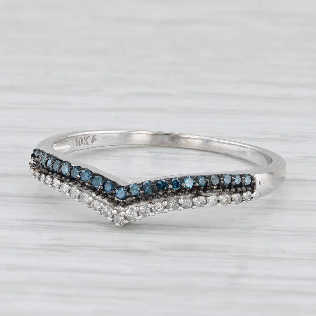 0.17ctw Blue White Diamond Contoured Ring 10k White Gold Wedding Anniversary