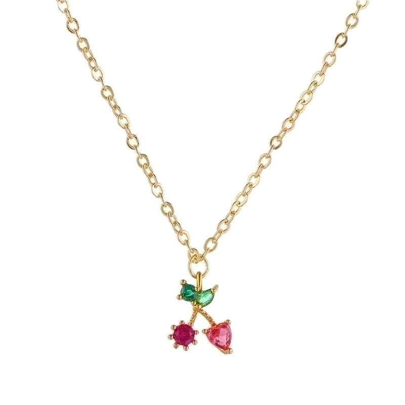 Cherry Peach Tropical Fruit Pendant Copper Inlaid Zircon Necklace