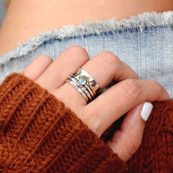 Sun and Moon Surrounding Gemstone Ring
