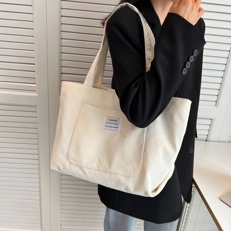 Women's Vintage Style Solid Color Corduroy Shopping Bags